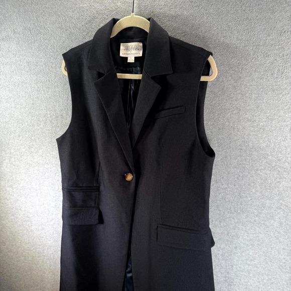 Anthropologie Mare Mare Longline Vest Women's XL Charcoal Gray Lined Notch Lapel - Picture 3 of 9